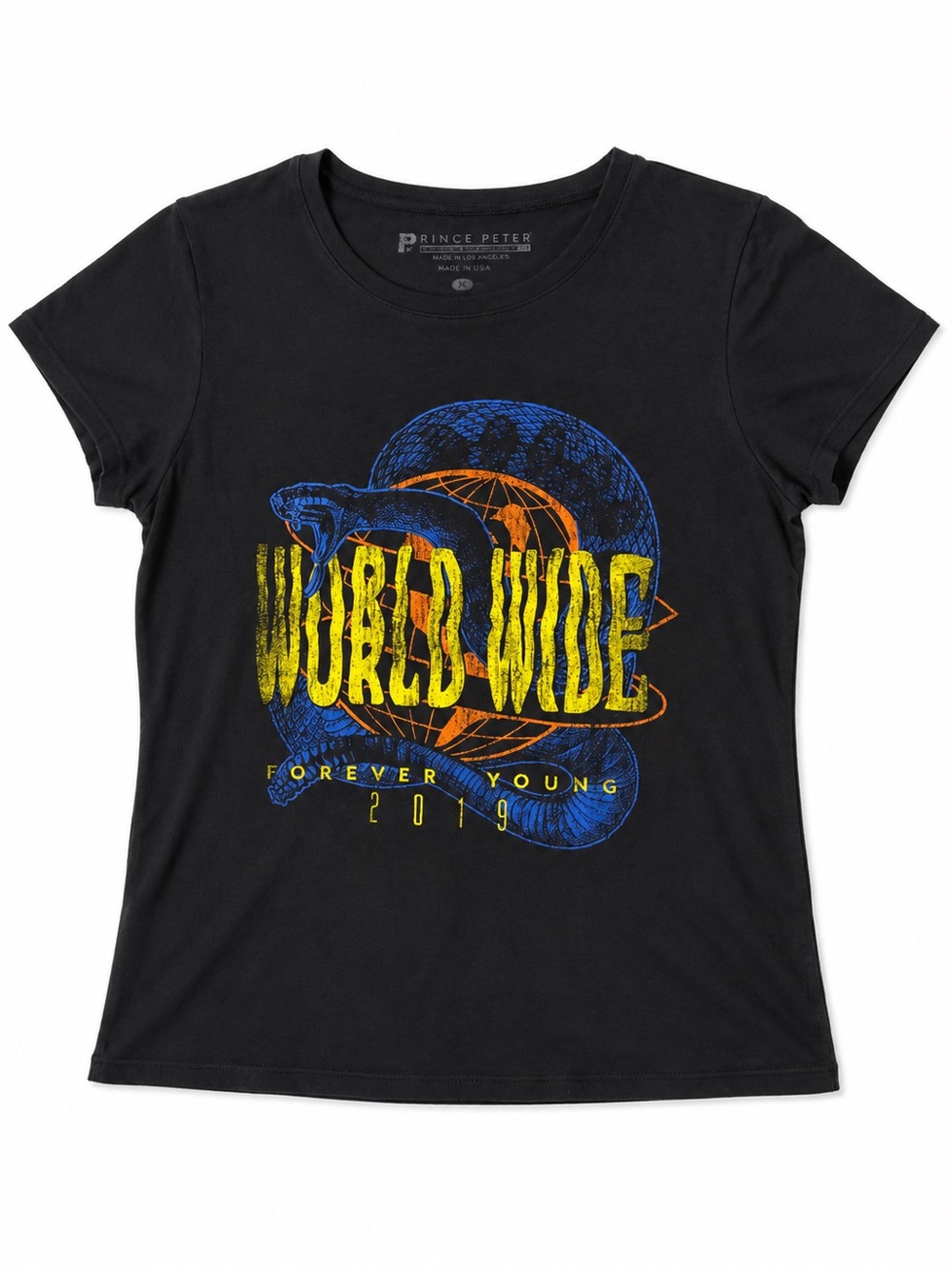 Prince Peter Revolve World Wide Forever Young Snake Graphic Shirt Black Small